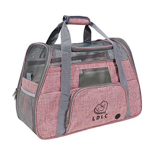 PETCUTE Hundetransportbox,Atmungsaktive Katzen Tragetasche Katze transportbox Tragetaschen mit Weicher Matratze, Stoff Oxford Haustiertragetasche mit Schultergurt,Airline Zugelassen Rosa von PETCUTE