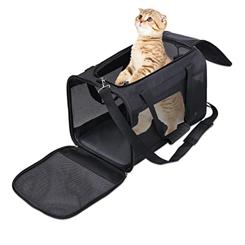 PETCUTE Transporttasche für Katzen und Hunde,Faltbar Transporttasche Katze Hundetasche mit Weiches Fleece-Bett,Atmungsaktiv Transporttasche für Katzen und Hunde mit Sicherheitsleine,Airline Genehmigt von PETCUTE