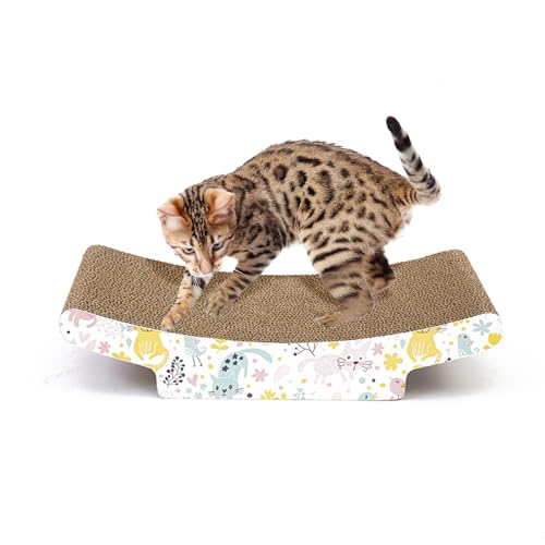 PETCUTE Katzen Kratzbrett,Katzen Kratzpappe mit Premium-Kratztextur, 100% Recycelbar,Langlebige Katzen Kratzmatte Umkehrbar,Gekrümmt Geformt,Kratzbrett aus Wellpappe für Schlafen/Spielen/Kratzen von PETCUTE