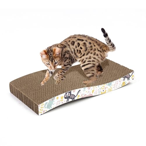 PETCUTE Katzen Kratzbrett,Katzen Kratzpappe mit Premium-Kratztextur, 100% Recycelbar,Langlebige Katzen Kratzmatte Umkehrbar,Gekrümmt Geformt,Kratzbrett aus Wellpappe für Schlafen/Spielen/Kratzen von PETCUTE