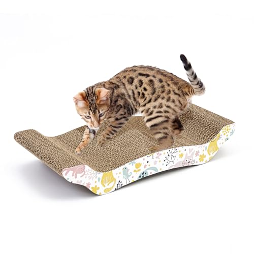 PETCUTE Katzen Kratzbrett,Katzen Kratzpappe mit Premium-Kratztextur, 100% Recycelbar,Langlebige Katzen Kratzmatte Umkehrbar,Gekrümmt Geformt,Kratzbrett aus Wellpappe für Schlafen/Spielen/Kratzen von PETCUTE