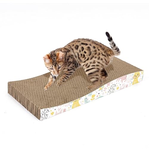 PETCUTE Katzen Kratzbrett,Katzen Kratzpappe mit Premium-Kratztextur, 100% Recycelbar,Langlebige Katzen Kratzmatte Umkehrbar,Gekrümmt Geformt,Kratzbrett aus Wellpappe für Schlafen/Spielen/Kratzen von PETCUTE