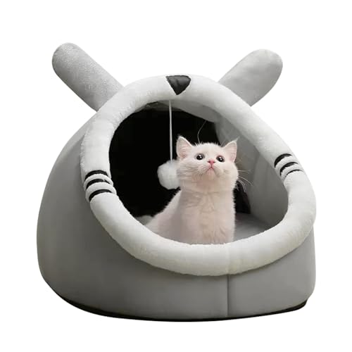 PETCUTE Katzenbett für Indoor Katzen,Warm Katzenhöhle Katzenhaus mit Abnehmbarem Waschbarem Kissen,Anti-Rutsch,Haustierhöhle Schlafbett mit Hängendem Spielzeug,Gemütliches Haustier Kissen Bett von PETCUTE