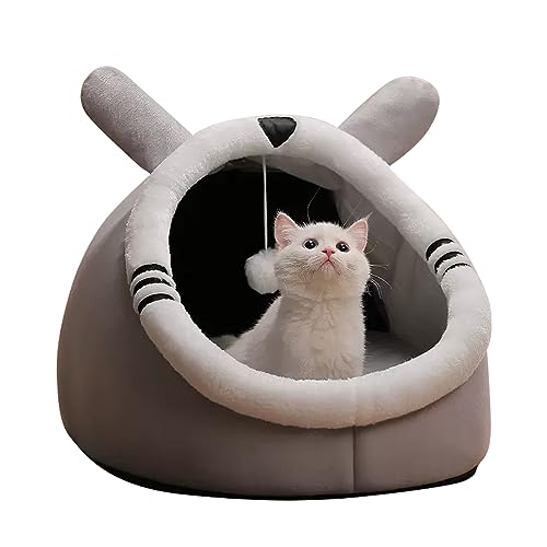 PETCUTE Katzenbett für Indoor Katzen,Warm Katzenhöhle Katzenhaus mit Abnehmbarem Waschbarem Kissen,Anti-Rutsch,Haustierhöhle Schlafbett mit Hängendem Spielzeug,Gemütliches Haustier Kissen Bett von PETCUTE