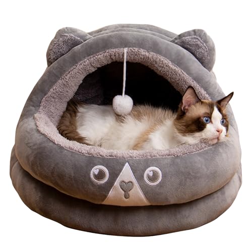 PETCUTE Katzenhöhle Katzenbett,Halbgeschlossen Katzenbetten für den Innenbereich mit Anti-Rutsch-Boden,Hängender Ball,Waschbar Kuschelhöhle für Katzen Hunde,Katzenzelt Katzenkorb Für Haustiere von PETCUTE