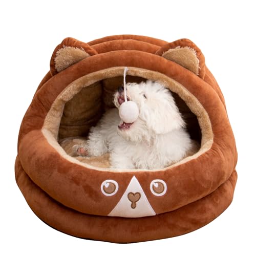 PETCUTE Katzenhöhle Katzenbett,Halbgeschlossen Katzenbetten für den Innenbereich mit Anti-Rutsch-Boden,Hängender Ball,Waschbar Kuschelhöhle für Katzen Hunde,Katzenzelt Katzenkorb Für Haustiere von PETCUTE