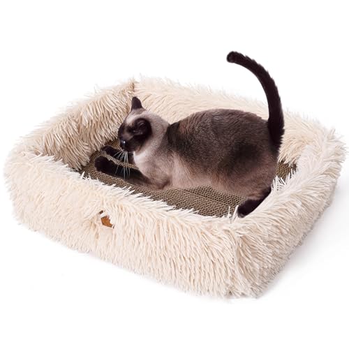 PETCUTE Katzenkratz-Lounge,Katze Kratzbrett mit Abnehmbarem Doppelseitig Karton,Reversible Katze Kratzpad mit Anti-Rutsch-Boden,Katzenkratzbox für Möbelschutz,für Katzen zum Ausruhen und Spielen,Rosa von PETCUTE