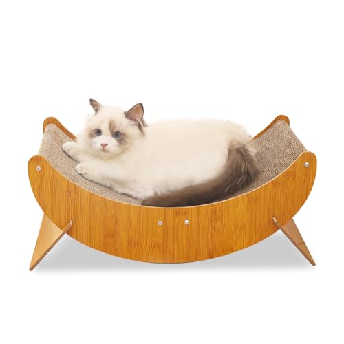 PETCUTE Katzenkratzbrett,2 in 1 Kratzpappe für Katzen,Wellpappe Katze Kratzmatte für Indoor-Katzen als Möbelschutz,Austauschbar,Holzstruktur Kratz Pads Katzenliege,Vielseitig Einsetzbar von PETCUTE