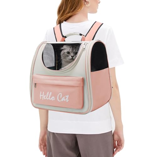 PETCUTE Katzenrucksack Hunde Rucksäcke mit Netzfenster,Atmungsaktiv Haustier Rucksack für Hund und Katzen,Hunderucksack mit Sicherheitsleine,Herausnehmbarer Matte Ideal Zum Wandern von PETCUTE