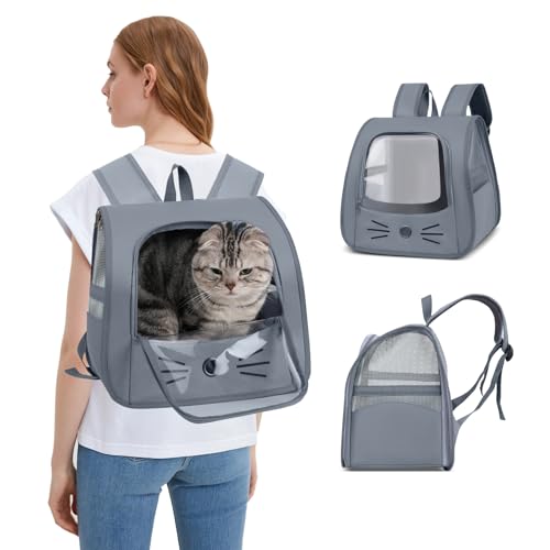 PETCUTE Katzenrucksack Hunderucksack für Große Katzen und Kleine Hunde,Faltbare Katzen Rucksack mit Innerer Sicherheitsleine, Haustiermatte,Atmungsaktive Haustier Rucksack für Reisen, Wandern von PETCUTE