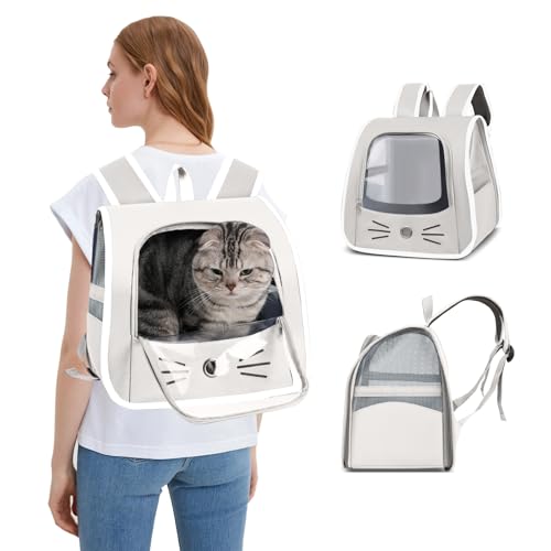 PETCUTE Katzenrucksack Hunderucksack für Große Katzen und Kleine Hunde,Faltbare Katzen Rucksack mit Innerer Sicherheitsleine, Haustiermatte,Atmungsaktive Haustier Rucksack für Reisen, Wandern von PETCUTE