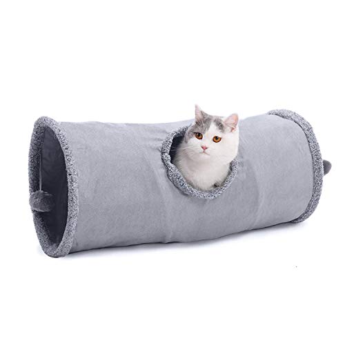 PETCUTE Katzentunnel Katzenbett Katzentunnel Wildleder Faltbar Rascheltunnel mit Ball Katzenspielzeug Katzen Tunnel Große Katzen Ø 30 cm, Länge 67 cm von PETCUTE