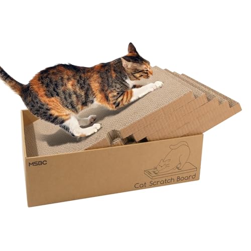 PETCUTE Kratzbrett Katze,Robuste Katzenkratzbox mit 5 Kratzbrettern,Wellpappe Recycelbar Katzenkratzbrett, Doppelseitige Kratzpappe für Katzen,Widerstandsfähig Katzen Kratzmöbel, 43x25.4x12.7cm von PETCUTE