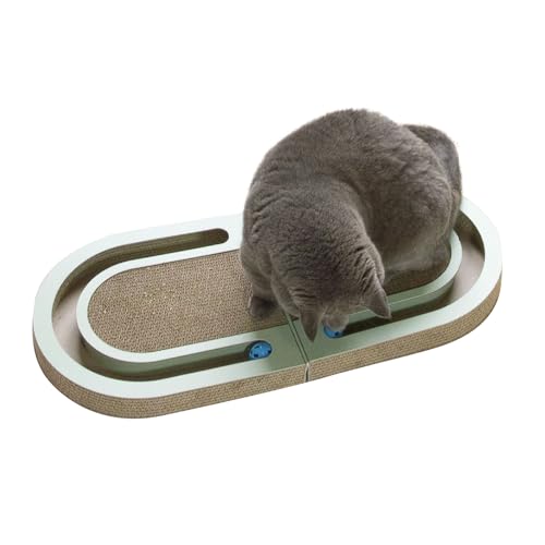 PETCUTE Kratzbretter Katze,Faltbar Katzen kratzbrett mit Trackball,3 in 1 Katzenkratzbretter mit 2 Klingelballs,Doppelseitige Kratzpappe für Katzen,Katzen Kratzspielzeug und Kratzschutz für Möbel von PETCUTE