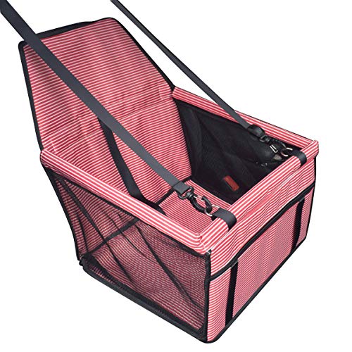 PETCUTE Pet Drive Box für Hunde Drive Box Auto Haustier Sitz Hunde Ausflug Haustier Auto Hund Sitz Gurt Wasserdicht Faltbar Weiß und Rot Streifen von PETCUTE