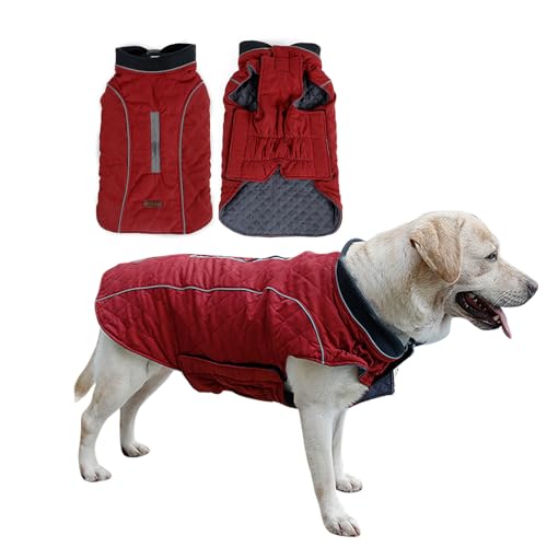 PETCUTE Reflektierend Hundejacke für Hunde, Wasserdicht Hundemantel Warm Gepolstert Puffer Weste Welpen Regenmantel mit Leinen-Loch,Velcro-Verschluss,Haustier Bekleidung Winterjacken,XXL von PETCUTE