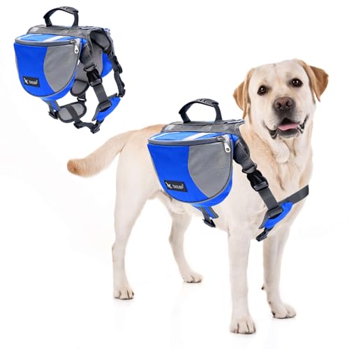 PETCUTE Satteltasche Hunderucksack für Mittlere Große Hunde, Haustier Einstellbare Satteltasche für Reisen Wandern Training, Reflektierende Wasserdicht Hund Reisen Wanderrucksack mit Griff von PETCUTE