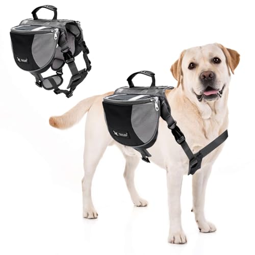 PETCUTE Satteltasche Hunderucksack für Mittlere Große Hunde, Haustier Einstellbare Satteltasche für Reisen Wandern Training, Reflektierende Wasserdicht Hund Reisen Wanderrucksack mit Griff von PETCUTE