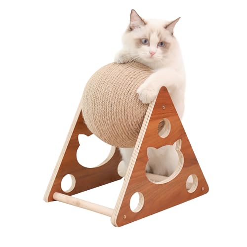 PETCUTE Sisal Ball Katze Kratzbrett,Kratzball für Katzen mit Katze Loch Design,Dreieckige Unterstützung Bord,Katzenspielzeug Ball Sisal,Verschleißfest,Katze Kratzball,Langeweile Linderung Spielzeug von PETCUTE