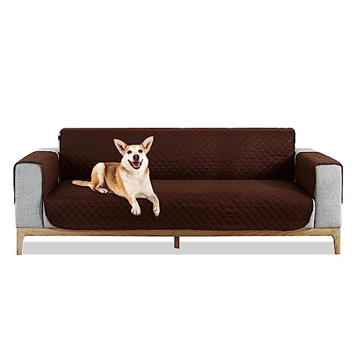 PETCUTE Sofa überwürfe Sofabezug 4-Sitzer wasserdichter gesteppter Sofabezug Sitzbreite Bis zu 78" Rutschfester Bezug für Sofa Dunkelbraun von PETCUTE