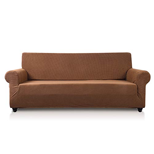 PETCUTE Sofaschoner elastisch sofabezug Sofa Schutz Abdeckung Couch sofaüberwurf sesselschoner 3 Sitzer Hellbraun von PETCUTE