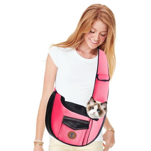 PETCUTE Tragetasche Hund Hundetasche für Kleine Hunde Tragbar Hände Frei Hundetragetasche Welpen Atmungsaktiv Mesh Transporttasche 9kg Rosa von PETCUTE