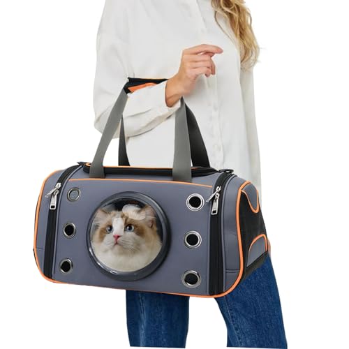 PETCUTE Transportbox Katze,Atmungsaktive Hunde Tragetasche,Haustier Transparente Raumkapsel Tasche mit Sicherheitsleine,Herausnehmbarer Matte,Haustier Tragetasche für Katzen und Hunde von PETCUTE