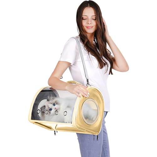 PETCUTE Transporttasche für Hunde & Katzen,Atmungsaktive Transparent Katzentasche Katzentransportbox mit Verstellbarer Schultergurt,Airline Genehmigt Hundetragetasche für Draußen, Reisen von PETCUTE