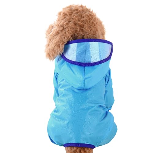 PETCUTE Wasserdichter Hund Regenmantel,Einstellbare Regenjacke mit Kapuze für Kleine, mittelgroße und große Hunde, Hundeponcho mit Elastische Manschetten und Traktionsloch,Blau,2XL von PETCUTE