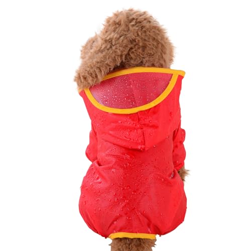 PETCUTE Wasserdichter Hund Regenmantel,Einstellbare Regenjacke mit Kapuze für Kleine, mittelgroße und große Hunde, Hundeponcho mit Elastische Manschetten und Traktionsloch,Rot,S von PETCUTE