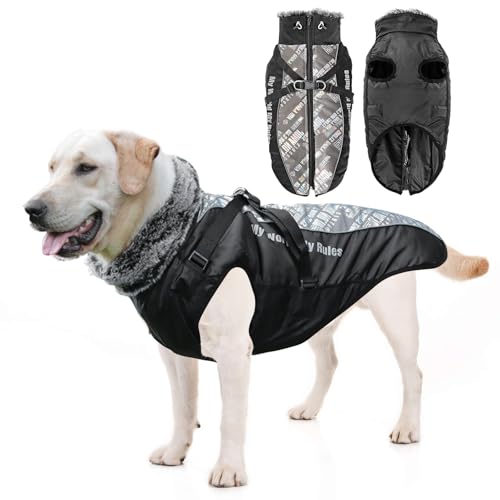 PETCUTE Wasserdichter Hundemantel,Reflektierend Hundejacke für Kleine Mittlere Große Hunde,Verstellbar Windabweisender Hundejacke,Hund Wintermantel mit Geschirr,Ideal für den Winter von PETCUTE