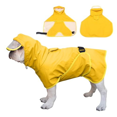 PETCUTE Wasserdichter Hunderegenmantel,Verstellbare Regenjacke Hund mit Transparenter Kapuze,Leinenlöchern,Winddicht und Leicht,Regenmantel Hund für Kleine, mittlere und große Hunde von PETCUTE