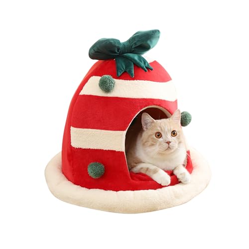 PETCUTE Weihnachtsbox Katzenbett,Weihnachts-Katzenhaus mit Rutschfester Unterseite,Warme Katzenhaus Indoor mit Abnehmbares und Waschbares Kissen,Katzen Höhle Bett Party Dekorationen für Kätzchen von PETCUTE