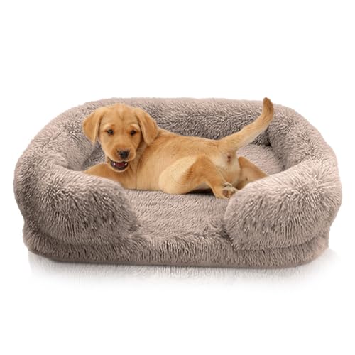 PETCUTE Winter-Hundebett mit abnehmbarem Plüschbezug & rutschfestem Boden, Hundebett Waschbar– Flauschiges und warmes Bett für Hunde und Katzen XXL-Curry von PETCUTE