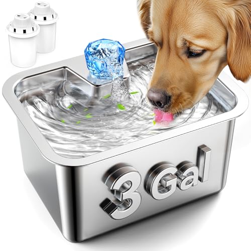 Hund Wasserbrunnen Edelstahl 11L/10,886.2 g/3Gal Mehrere Haustiere Wasserbrunnen Spender Automatisch Große Hunde Wassernapf Leise Pumpe PETDOTT Katze Wasserbrunnen Filter Aufgerüstet mit Ersatz von PETDOTT