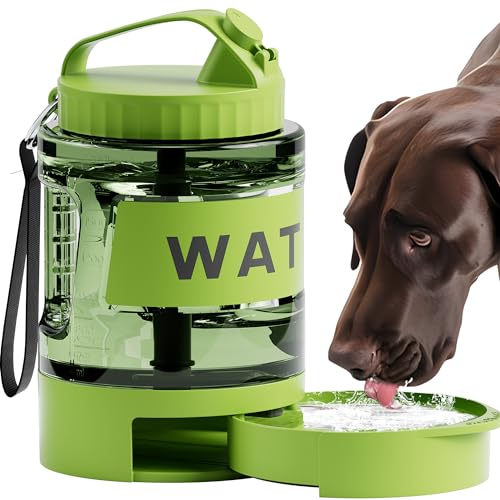 PETDOTT Hunde-Wasserflasche, 2.2 l, Outdoor-Wasserspender, tragbarer Hunde-Wasserbrunnen für Welpen unterwegs, Haustier-Reisenapf, kein Verschütten für Spaziergänge/Hundepark/Autofahrten, Olivgrün von PETDOTT