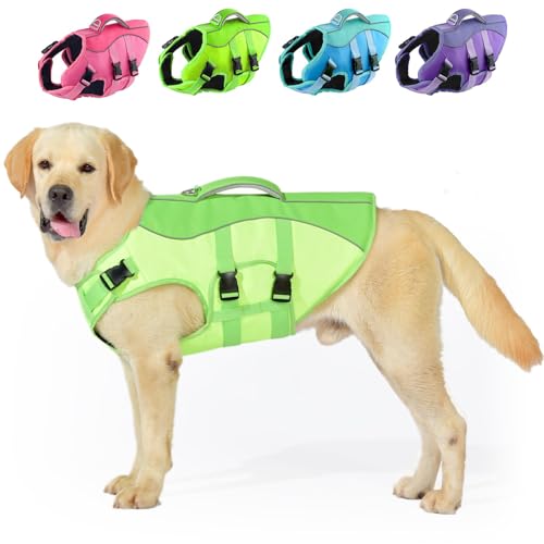 PETDSH Hundeschwimmweste, groß, reflektierende Hundeschwimmweste zum Schwimmen, Bootfahren, Hundeschwimmweste mit überlegenem Auftrieb und Rettungsgriff, verstellbare Hundeschwimmweste für große Hunde von PETDSH
