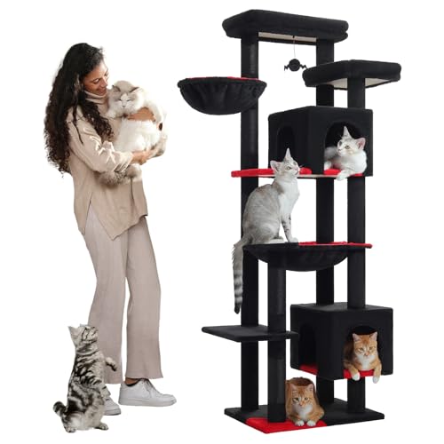 PETEPELA 175,3 cm Gothic Katzenbaum für Indoor Große Katzen, Großer Katzenturm für erwachsene Katzen mit super großer Hängematte, Katzenkletterbaumturm mit Kratzstämmen, Wohnhaus und großer Sitzstange von PETEPELA