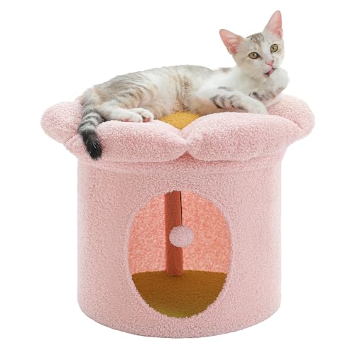PETEPELA 39,9 cm Blumen-Katzenbett, niedliches Blumen-Katzenhaus mit geräumigem Design und weichem Material, Katzenhaus mit interaktivem hängenden Ball für Indoor-Katzen, Rosa PETEPELA 39,9 cm Blumen-Katzenbett, niedliches Blumen-Katzenhaus mit geräumigem Design und weichem Material, Katzenhaus mit interaktivem hängenden Ball für Indoor-Katzen, Rosa von PETEPELA