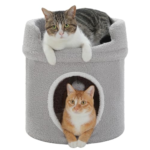 PETEPELA Katzenbetten für Hauskatzen, kleines, niedliches Baumhaus mit abnehmbarem Katzenbett, Höhlenkatzenversteck für den Innenbereich, Zubehör, 50,8 x 50,8 x 40,6 cm, Grau von PETEPELA