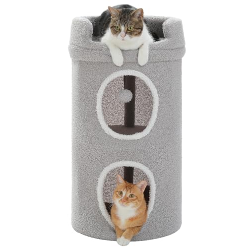 PETEPELA Katzenbetten mit 2 Ebenen für Hauskatzen, Baum-Katzenhaus mit abnehmbarem Bett, niedliches Bett, Höhle, Versteck für große Katzen, 50,8 x 50,8 x 71,8 cm, Grau von PETEPELA