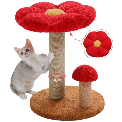 PETEPELA Pilz-Katzenkratzturm mit dickem Kratzbaum und abnehmbarem Blumen-Katzenbett [40 cm] für Kätzchen und kleine Hauskatzen, Braun von PETEPELA