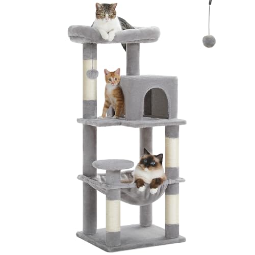 PETEPELA Kratzbaum für Indoor-Katzen, 5-stöckiger Katzenturm für große Katzen mit Metallrahmen, große Hängematte (43,9 x 38,9 cm), Katzenhütte mit (47 x 33 cm) großer Sitzstange oben und 4 Kratzbäumen von PETEPELA