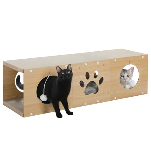 PETEPELA 100cm Kratzbrett Katzen,hochwertige Kratzpappe für Katzen, Kratz Katzen mit Spielball als Möbelschutz beige von PETEPELA