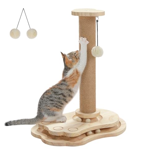 PETEPELA interaktives Katzenspielzeug mit Kratzstamm in Raketenform, Sisal Kratzsäule & Kugelbahn, Federball, aus Massivholz, multifunktional PETEPELA interaktives Katzenspielzeug mit Kratzstamm in Raketenform, Sisal Kratzsäule & Kugelbahn, Federball, aus Massivholz, multifunktional von PETEPELA