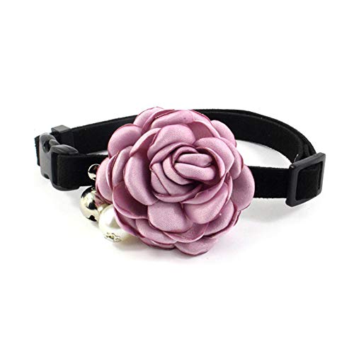 PETFAVORITES Everflowering Rose Blume Katze Hund Halsband Fliege Wildleder Welpe Halskette mit Glöckchen Chihuahua Yorkie Mädchen Kleidung Kostüm Outfits Zubehör Verstellbar und Handgemacht (Lila von PETFAVORITES