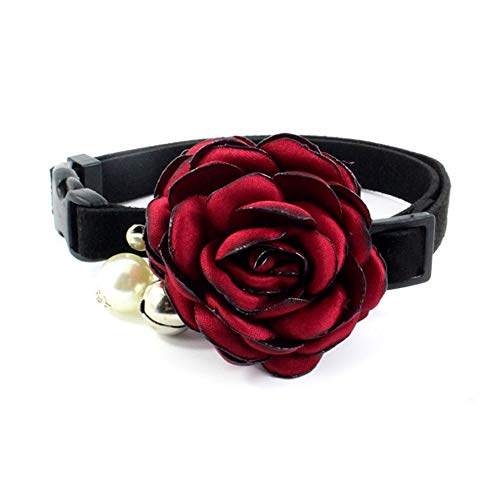 PETFAVORITES Everflowering Rose Blume Katze Hund Halsband Fliege Wildleder Welpen Halskette mit Glöckchen Chihuahua Yorkie Mädchen Kleidung Kostüm Outfits Zubehör Verstellbar und Handgefertigt (Rot von PETFAVORITES