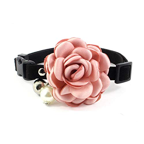 PETFAVORITES Everflowering Rose Blume Katze Hund Halsband Fliege Wildleder Welpen Halskette mit Glöckchen Chihuahua Yorkie Mädchen Kleidung Kostüm Outfits Zubehör Verstellbar und Handgemacht (Rosa von PETFAVORITES