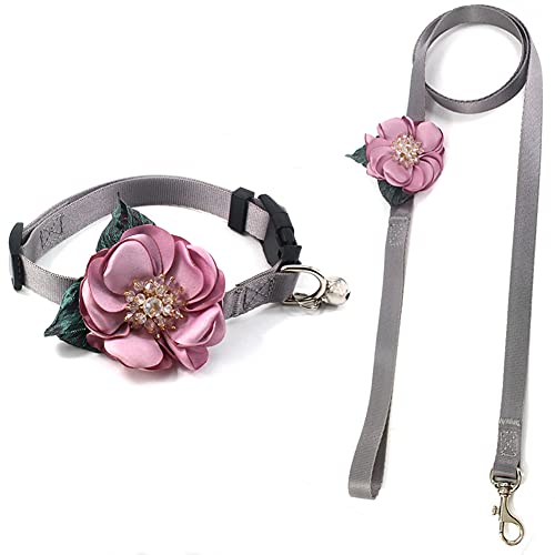 PETFAVORITES Hundehalsband für kleine Mädchen, abnehmbares Blumen-Katzenhalsband für Mädchen und Katzen, mit schickem Kristall, grünem Blatt und Glöckchen, weiches Nylon-Halsband für Hündinnen von PETFAVORITES