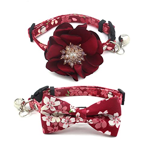 PETFAVORITES Hundehalsband mit Blumenmuster, für kleine Hunde, Mädchen und Katzen, 2 Stück, niedliches Blumenhalsband mit Schleife zum Entfernen und luxuriösem Kristallstempel, Nieten, Blumen-Anhänger von PETFAVORITES